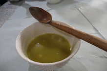 Fish soup for lunch note wooden spoon