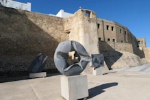 Modern sculptures near entrance to