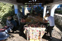 Fruit being washed at spring