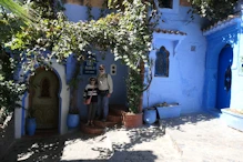 Blue door with Robyn and Nick
