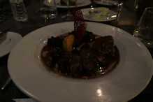 Nice dinner in a very atmospheric restaurant duck breast with fig and quince sauce