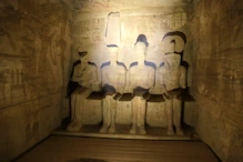 The main temple interior three gods and Ramases II in sanctuary