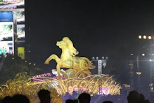 Illuminated horse in park