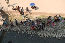 Children waiting for us to land