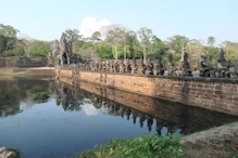 Main entrance bridge to temple compound nice reflection