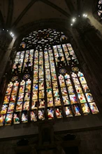 One of the three large stained glass windows at east