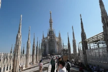Looking along the top of the roof to Mary