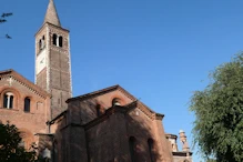 Church with clock tower and small turret