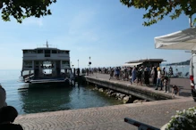 Lots of people getting ready to board ferry