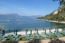 Bay with beach set up for summer