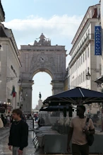 Equestrian statue through gateway