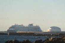 Large cruise ship leaving terminal north of Porto