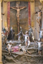 Church at top altar crucifixion scene