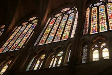 Stained glass windows lower ones vegitable upper human