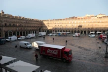 Plaza Mayor in the moring with trucks resupplying