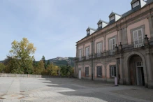 Horseshoe terrace with mountains behind