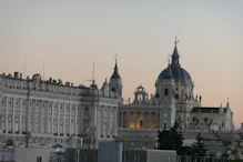 Evolving sunset and changing colours on building near royal palace