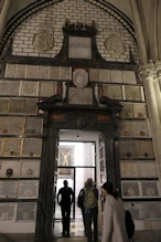 A door surrounded by memorial stones