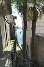 Narrow alley to lake on island