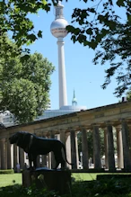 New museum collonade + lion + Berlin TV Tower