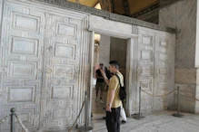 Marble false door in context